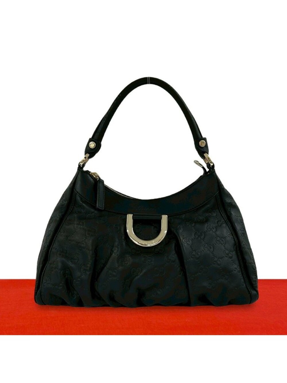 Gucci Guccissima Abbey GG Logo Pattern Leather Shoulder Bag Black